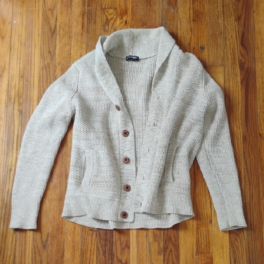 Express Light Beige Button-Up Cardigan